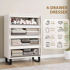 Commode 4 tiroirs pour chambre, commode verticale de 105 cm, armoire verticale autoportante avec rangement, commode de rangement en bois