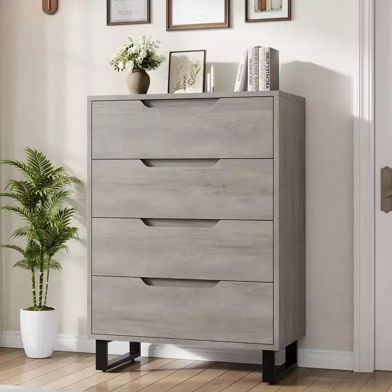 Commode 4 tiroirs pour chambre, commode verticale de 105 cm, armoire verticale autoportante avec rangement, commode de rangement en bois