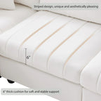 Canapé d'angle 5 places moderne en L avec rayures verticales, 2 coussins, pouf convertible