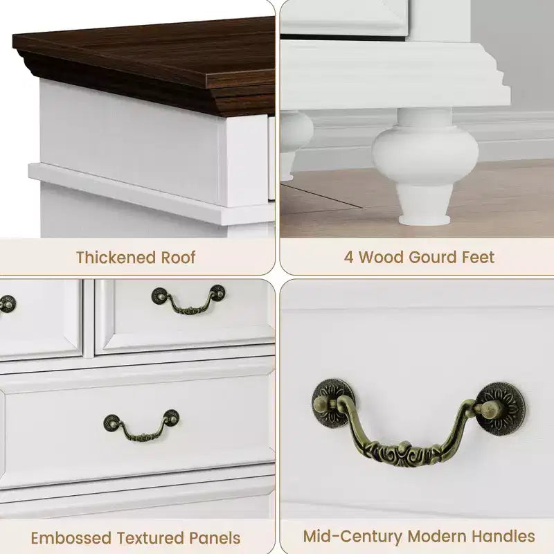Commode de Ferme à 9 Tiroirs pour Chambre à Coucher, Large Commode Rustique en Bois de 47" avec 9 Tiroirs et Poignées en Métal, Grand Organiseur de Rangement