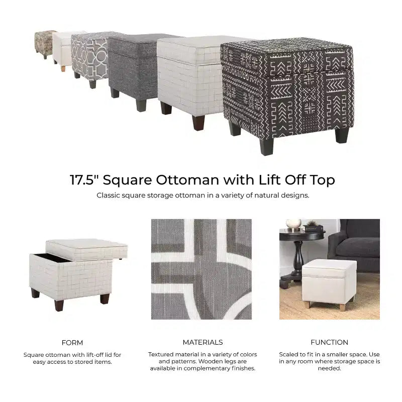 Pouf de rangement carré Cole Classics avec couvercle amovible - HomePop