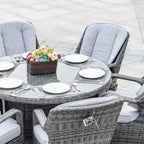 Ensemble de salle à manger rond 7 pièces en rotin tressé d'extérieur avec coussins par Moda Furnishings