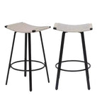 MAYEERTY Lot de 2 tabourets de bar sans dossier hauteur comptoir, PVC tressé, repose-pieds rond, utilisation intérieure/extérieure Noir Blanc Crème