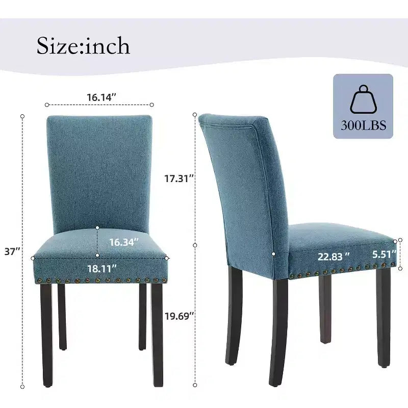 Lot de 2 chaises de salle à manger, chaises rembourrées pour salle à manger, chaises de cuisine en tissu avec pieds en bois cloutés et coussin rembourré, pour salon
