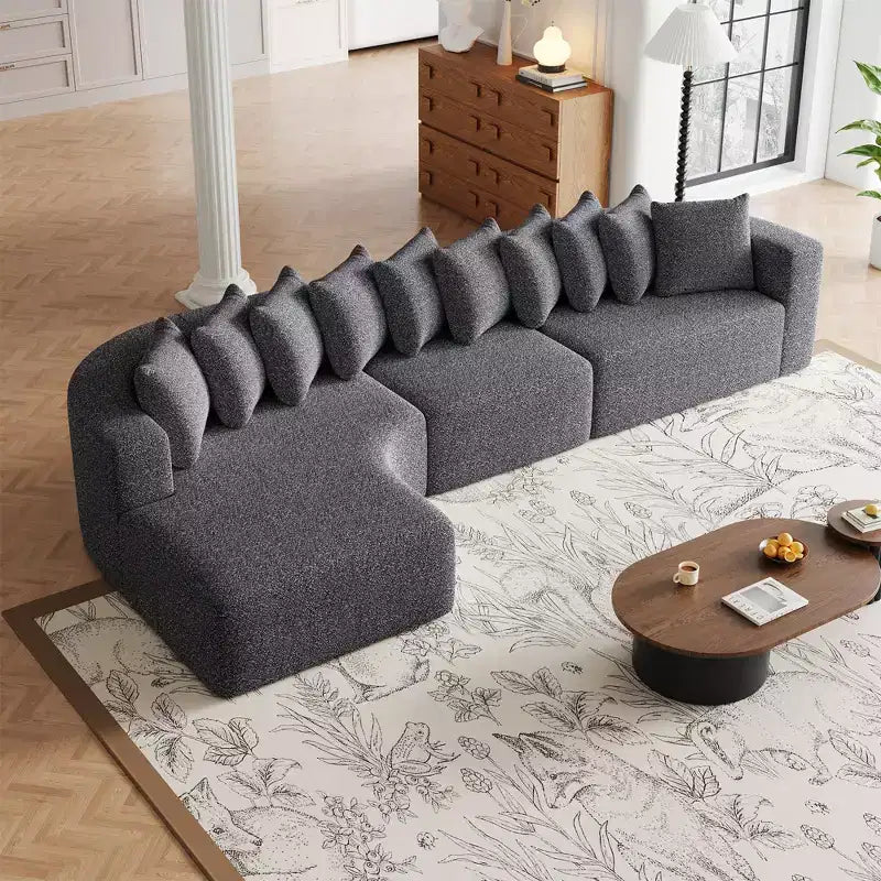 Canapé sectionnel en chenille Clihome de 333 cm, canapé courbé moderne en forme de nuage avec méridienne gauche et 10 coussins
