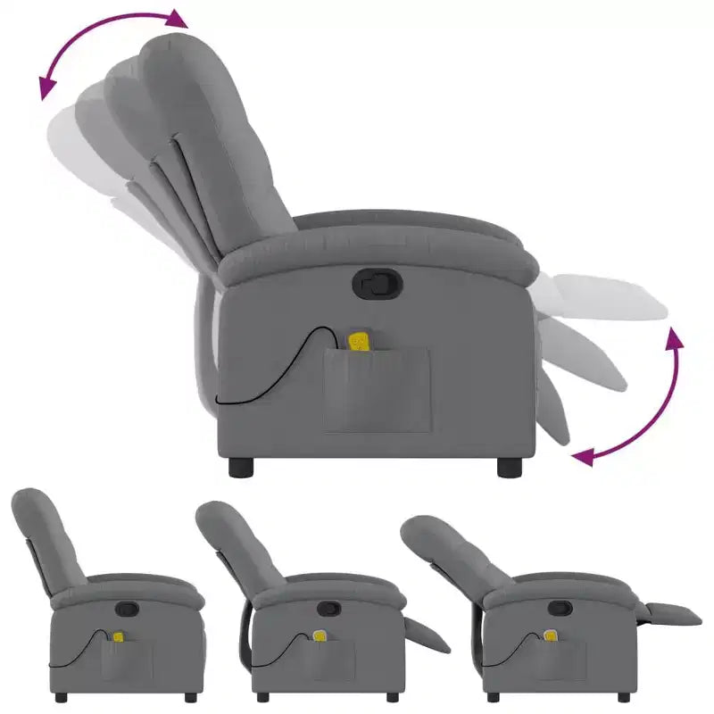 Fauteuil inclinable de massage vidaXL, dossier et repose-pieds réglables - Gris foncé