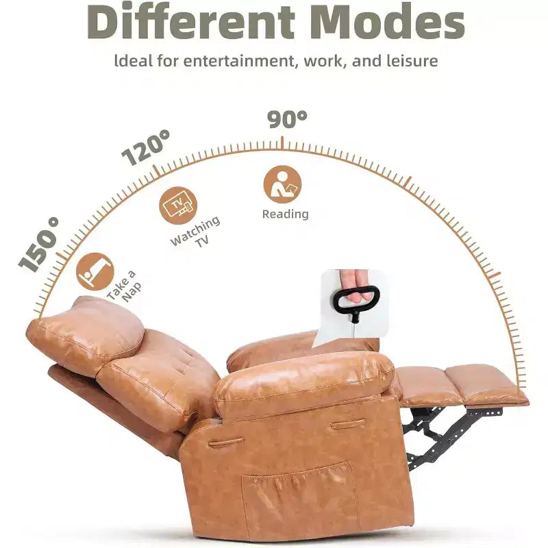 Fauteuil inclinable en cuir surdimensionné, inclinable manuel extra large, chaise longue avec accoudoirs et dossier confortables en éponge 1,5X pour salon, chambre
