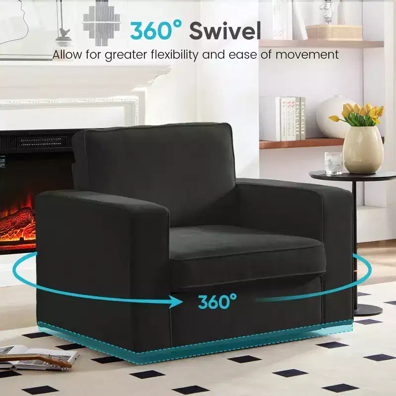 Mjkone Fauteuil pivotant moderne 360°, Fauteuil carré rembourré, Canapé simple confortable en chenille
