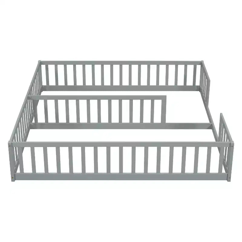 Lit double Bellemave avec barrières de sécurité, en pin et bois composite, naturel et gris, sûr, robuste, peu encombrant, assemblage facile pour enfants