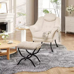 Fauteuil d'appoint confortable en velours Acekool pour adultes, fauteuil de lecture ergonomique avec accoudoirs rembourrés, repose-pieds pliable, poche latérale, rose, gris