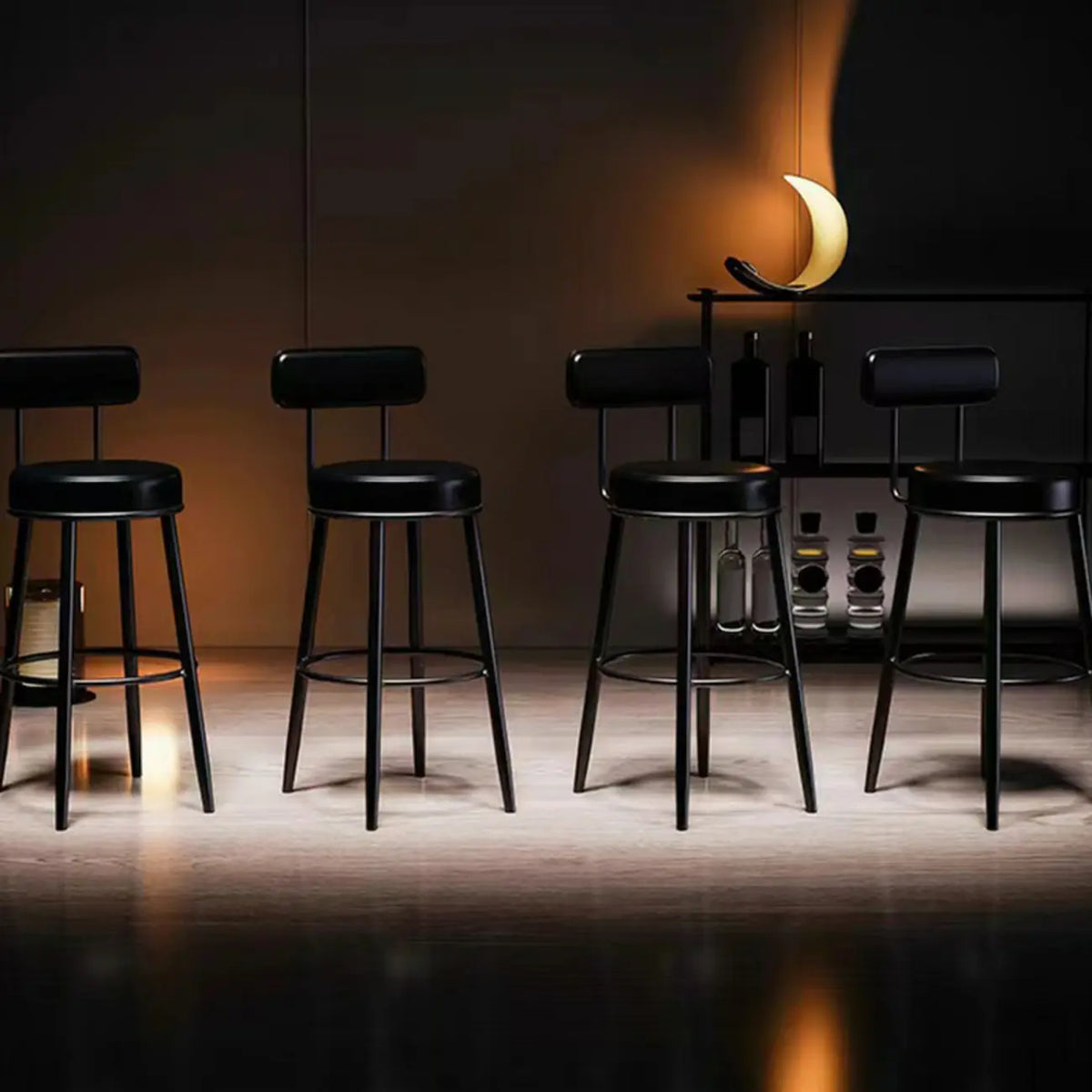 Tabouret de bar moderne en fer rond à dossier ouvert et rembourré