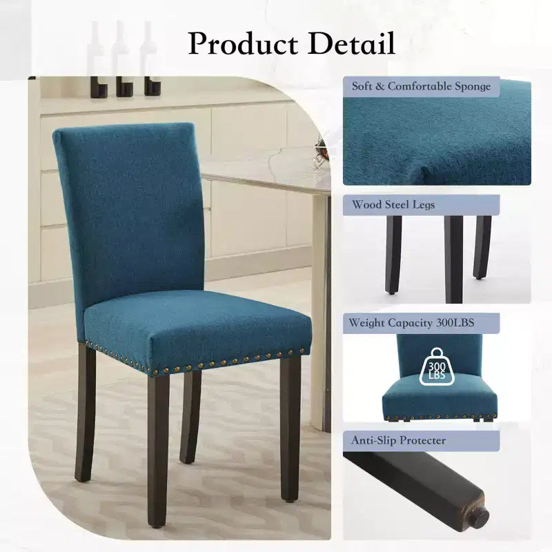 Lot de 2 chaises de salle à manger modernes, chaises de cuisine en tissu rembourré avec garniture cloutée, chaises de salle à manger confortables pour petit appartement, maison