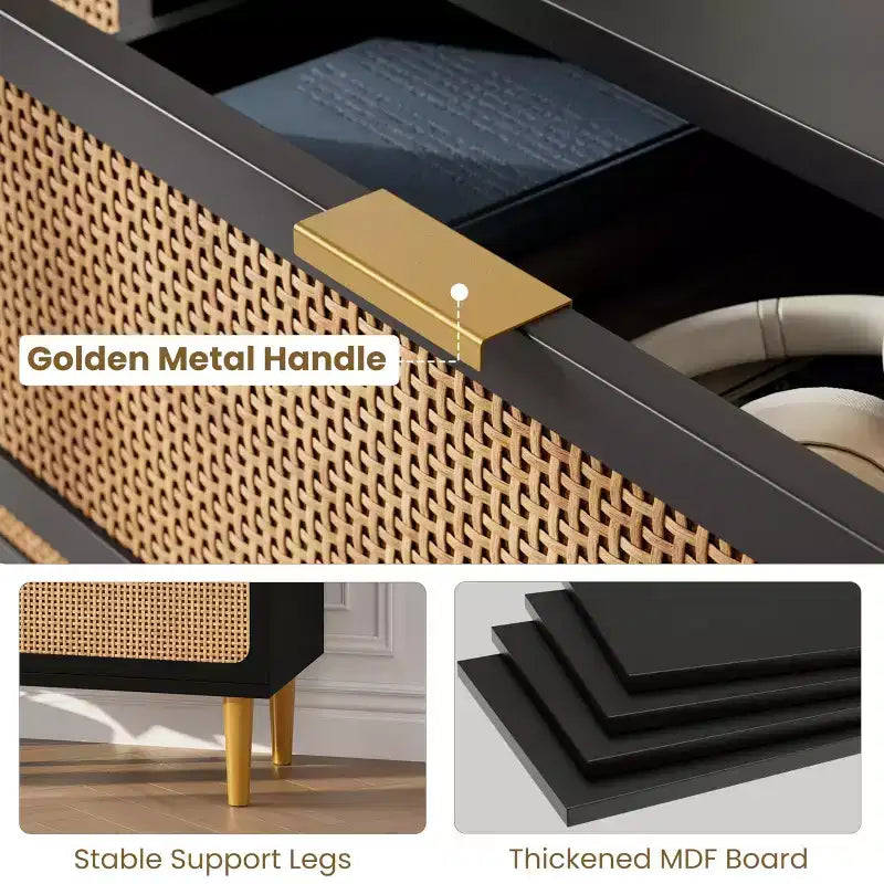 Commode Whizmax en rotin à 5 tiroirs pour chambre à coucher, commode haute avec tiroirs profonds, grande commode pour placard avec plateau large pour salon, couloir