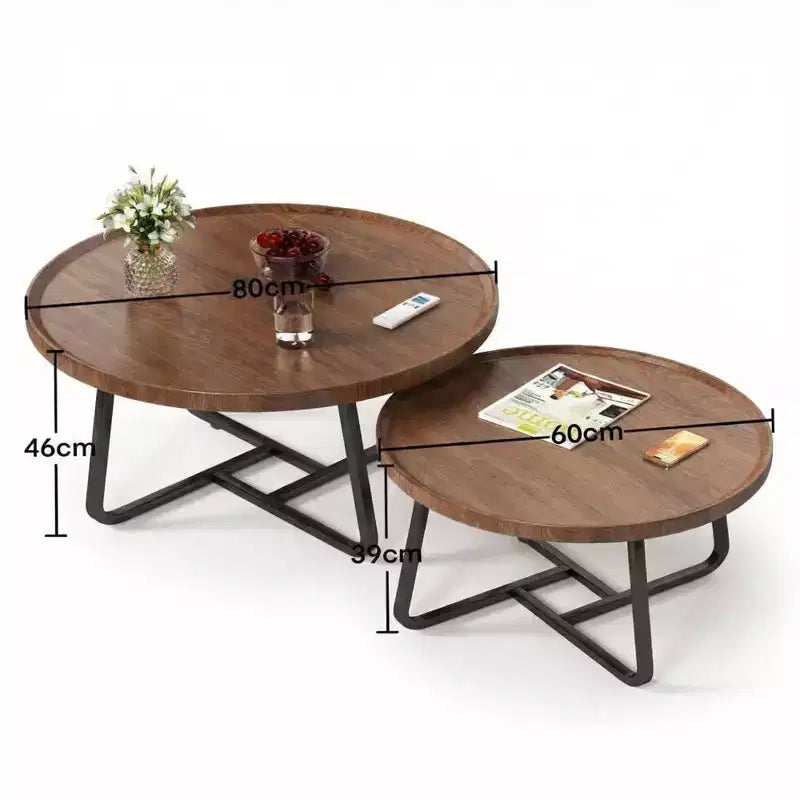 Ensemble de 2 tables basses gigognes rondes, style scandinave, petites tables basses et d'appoint pour salon, chambre à coucher, balcon