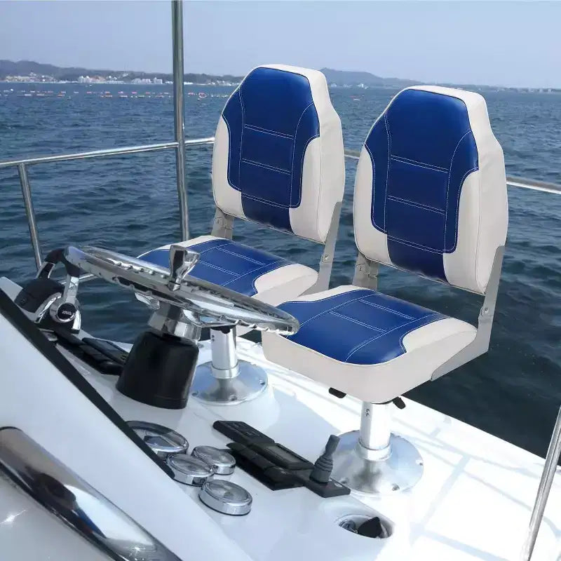 Lot de 2 sièges de bateau pliants à dossier bas – Coussin élastique épais 48x42 cm, sièges de bateau étanches pour Bass Tracker et bateaux de tourisme