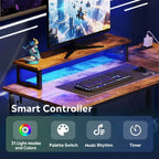 Bureau de jeu GALAXHERO 43 pouces en L, petit bureau d'angle pour ordinateur avec prises de courant, lumières LED et support d'écran, bureau pour chambre