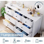 Commode à 7 tiroirs COZONY de 137 cm de large pour chambre à coucher, commode moderne avec rangement profond, organisateur de vêtements pour salon, couloir