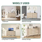 Commode en rotin naturel Garvee avec poignées dorées, commode de rangement en bois de style ferme avec 5 pieds solides pour salon, chambre et entrée, chêne