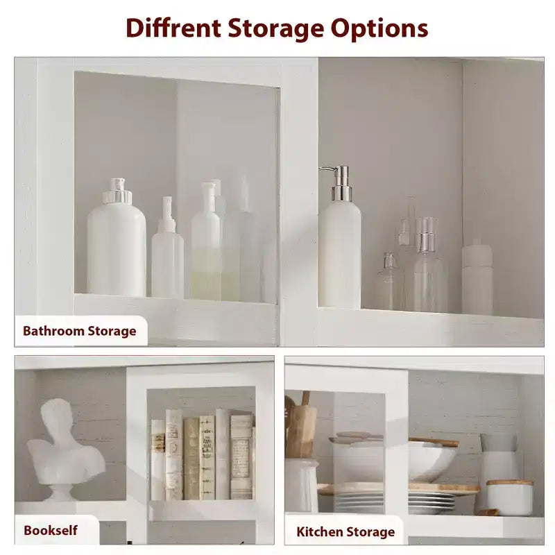 Grand garde-manger de cuisine en bois, armoire de rangement alimentaire autonome de style ferme avec 4 portes magnétiques, étagères réglables, grand rangement