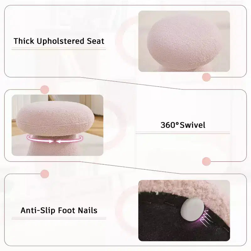 GDFStudio Becka Pouf Ottoman Pivotant en Tissu Teddy en Forme de Champignon avec Cadre en Bois