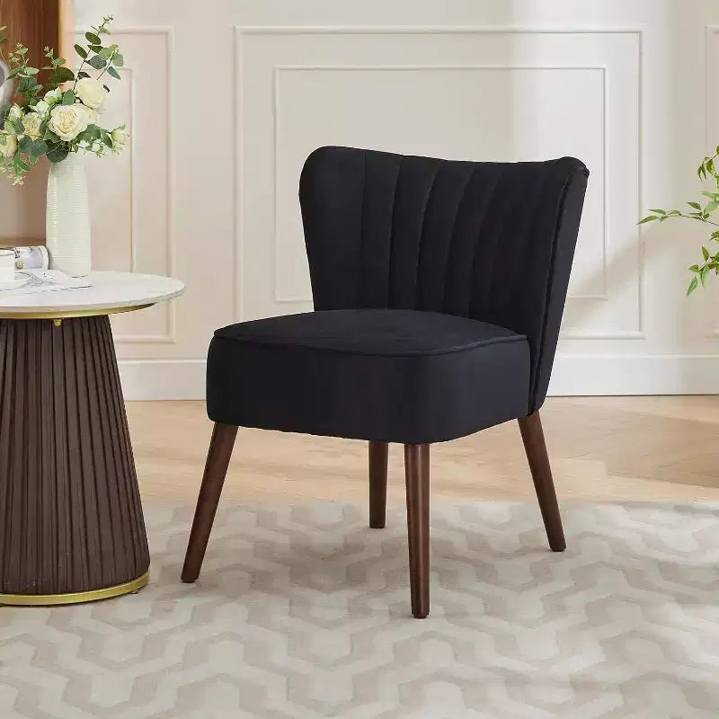 Fauteuil d'appoint moderne en velours sans accoudoirs, capacité de 136 kg avec pieds en bois pour salon, chambre et bureau (noir/vert/beige)