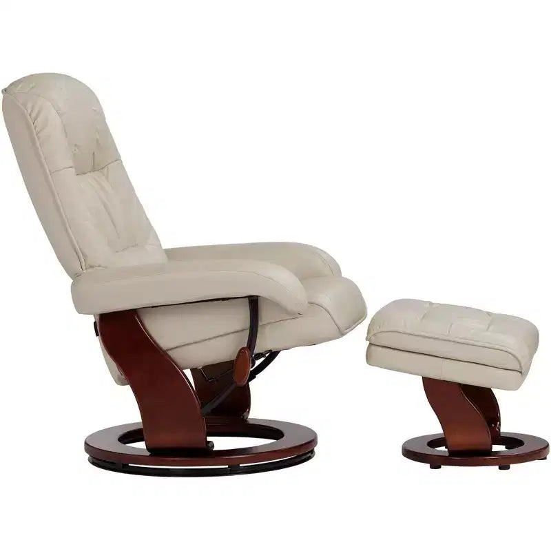 Fauteuil Inclinable BenchMaster Kyle en Faux Cuir Taupe Fauteuil Moderne avec Repose-pieds Ottomane Inclinable Manuellement Ergonomique et Pivotant pour Chambre Salon Lecture