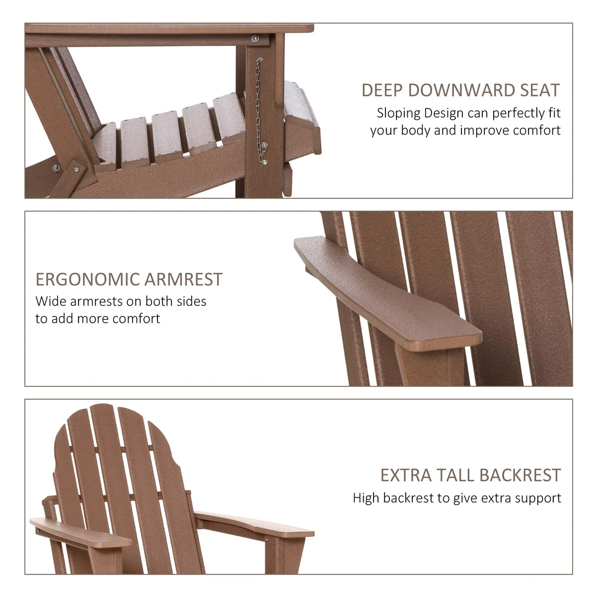 Chaise Outsunny Adirondack Pliante, Chaises de Plage Longues en Plastique HDPE Tout Temps pour Patio, Terrasse et Mobilier de Jardin