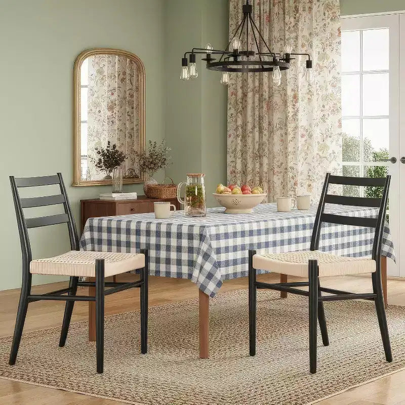 TUYOHW Lot de 2 Chaises de Salle à Manger Style Ferme Moderne du Milieu du Siècle, Chaises de Salle à Manger avec Assise en Corde Tressée et Cadre en Métal Robuste