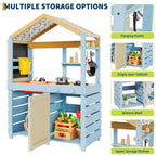 Cuisine en bois d'extérieur pour enfants, avec auvent, robinet, évier, tableau noir, crochets de suspension, cadeau pour garçons et filles de 3 ans et plus