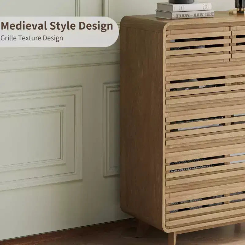 Commode haute SOLACE FURNITURE à 6 tiroirs, commodes avec grille et design incurvé