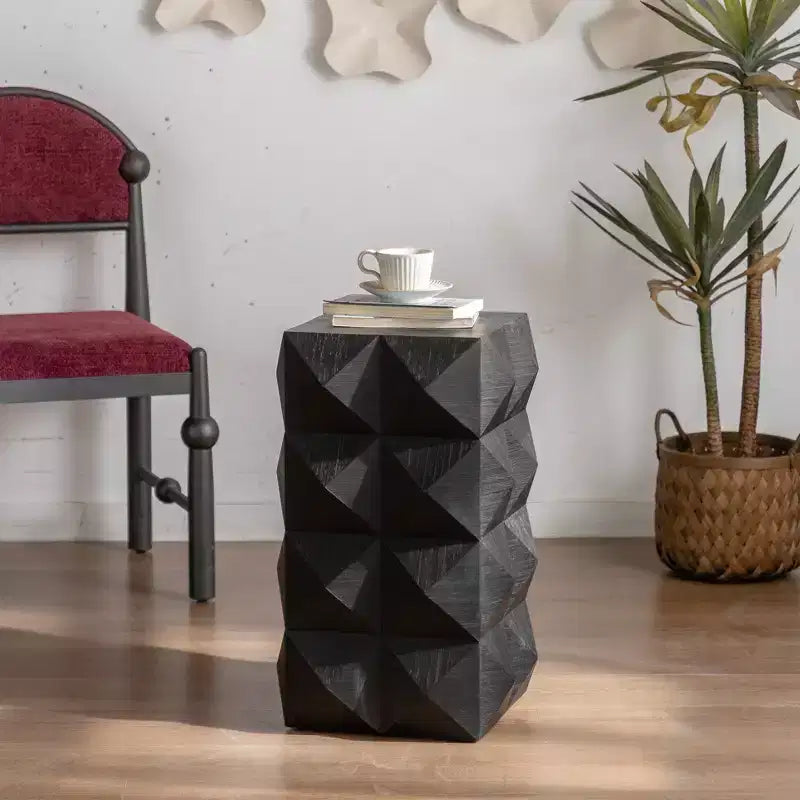 Table d'appoint de 12 W Table de chevet Table basse Table de chevet avec motif en relief tridimensionnel, Naturel/Noir/Marron-ModernLuxe
