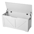 Banc de rangement pour enfants avec charnière de sécurité, coffre à jouets en bois et banc d'assise pour salle de jeux, chambre, entrée ou salon, blanc