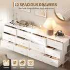 Commode avec 12 tiroirs en tissu et station de charge | Meuble TV extra large pour téléviseurs de 65 à 80 pouces, meuble de rangement pour salon, chambre