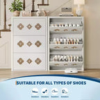 Meuble à chaussures Garvee avec 3 tiroirs basculants sculptés, poignées en cristal, meuble de rangement pour chaussures avec étagère réglable, meuble à chaussures de rangement en bois