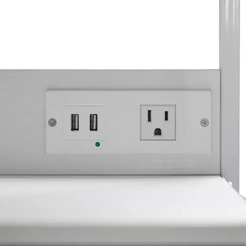 Table de chevet Emma et Oliver avec 3 tiroirs en tissu, station de charge avec 2 ports USB/prise de courant, dessus en bois composite, poignées en bois, cadre en métal