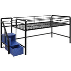 Lit mezzanine double en métal DHP Sol Junior avec marches de rangement
