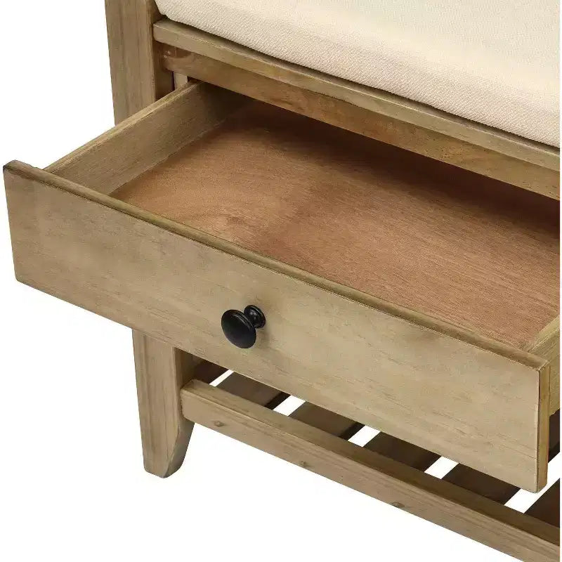 Banc de rangement de ferme Acekool 35,4" avec coussin, banc d'entrée à 2 niveaux avec étagère et 2 tiroirs pour chambre, couloir, salon, finition gris délavé