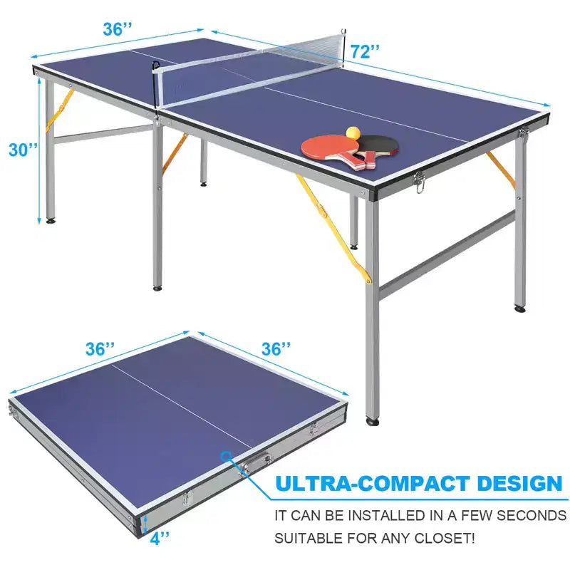 Table de ping-pong portable, 183x91 cm, professionnelle, pour intérieur/extérieur, avec filet, 2 raquettes et 3 balles, pour adultes/adolescents