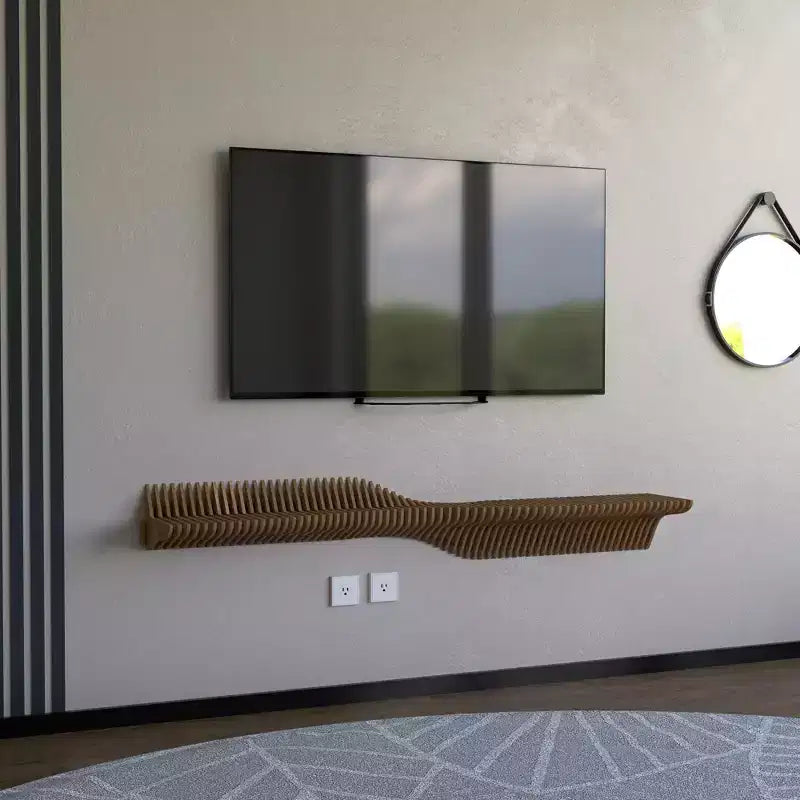 Étagère flottante Sierra BATAMEX Parametric 152 cm Meuble TV moderne géométrique en bois Décoration murale Chêne naturel Étagère de salon ondulée 3D