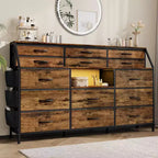 Commode de chambre avec 14 tiroirs, commode de 55" de large avec poche latérale, commodes et chiffonniers en tissu avec étagères