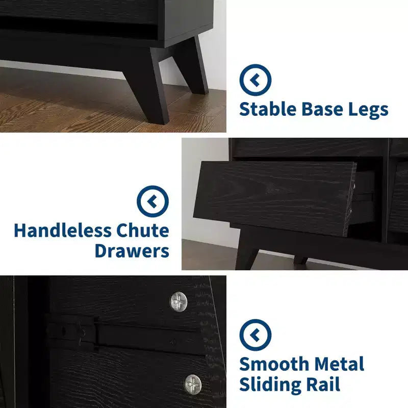 Commode à 6 tiroirs pour chambre à coucher, commode moderne de 120 cm, meuble TV en bois, armoire de rangement pour placard ou salon, noir