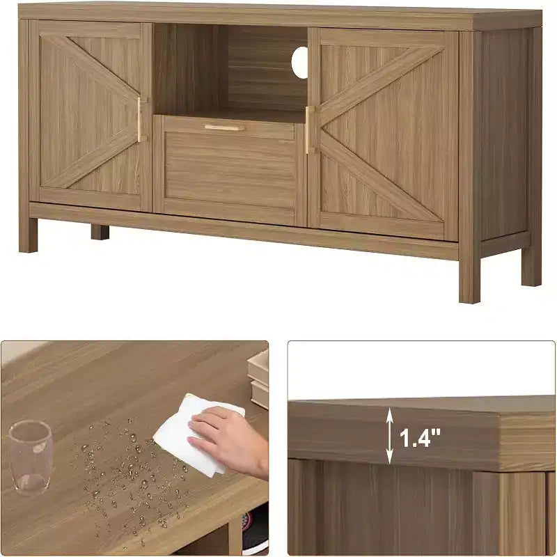 Meuble TV de ferme Garvee pour téléviseur jusqu'à 65 pouces, meuble de divertissement avec porte, grand rangement, étagère réglable pour salon/chambre à coucher