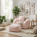 Fauteuil d'appoint en tissu Teddy Plush FurnitureR avec pouf, ensemble fauteuil de salon confortable et ottoman pour salon, chambre ou coin lecture