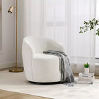 Fauteuil pivotant en tissu avec anneau en métal thermolaqué noir, ivoire
