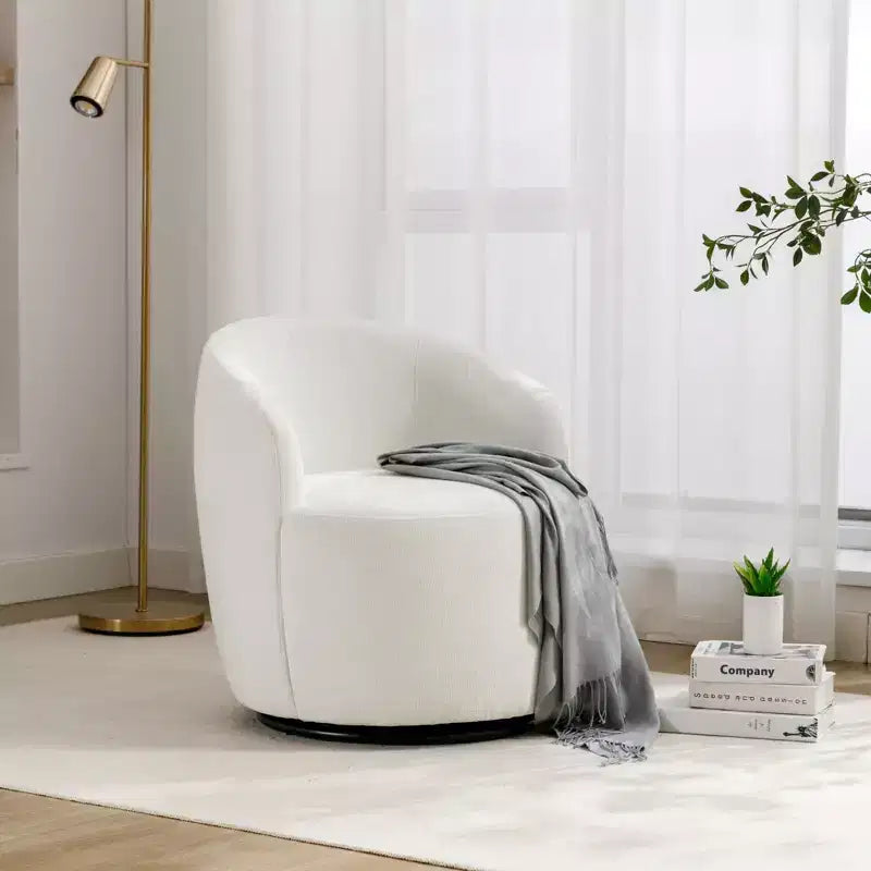 Fauteuil pivotant en tissu avec anneau en métal thermolaqué noir, ivoire