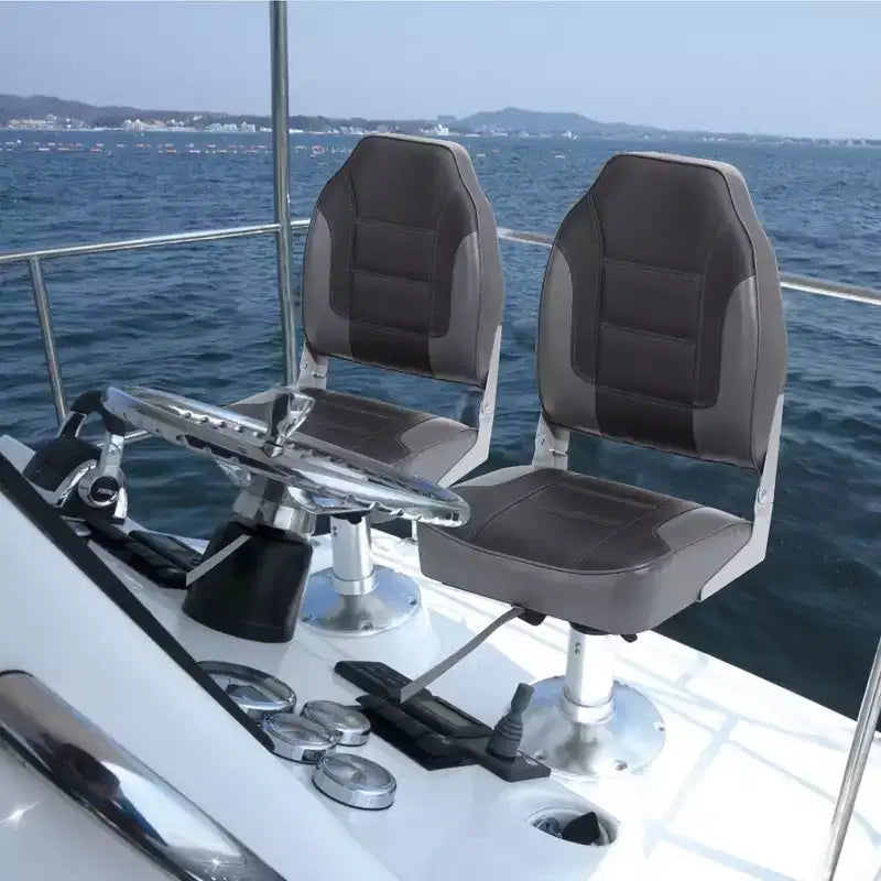Lot de 2 sièges de bateau pliants à dossier bas – Coussin élastique épais 48x42 cm, sièges de bateau étanches pour Bass Tracker et bateaux de tourisme