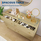Commode de chambre à 6 tiroirs style ferme, 120 cm de large, en bois rustique, avec grands tiroirs et poignées barre, organisateur de tiroirs pour le salon