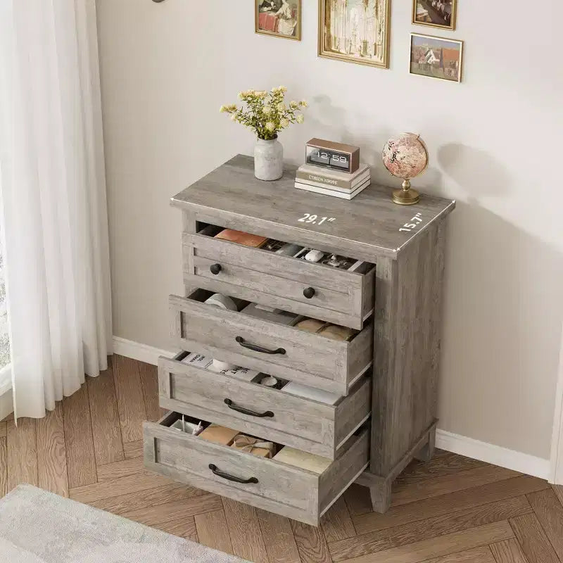 GustoWave Commode 4 tiroirs pour chambre à coucher, commode verticale haute de 88,4 cm avec grand rangement, commode en bois autoportante pour chambre à coucher, salon