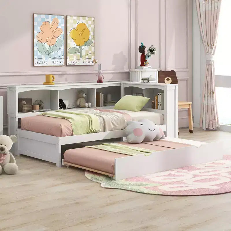 Lit de repos double Whisen Morden Design avec lit gigogne, armoires de rangement et ports USB