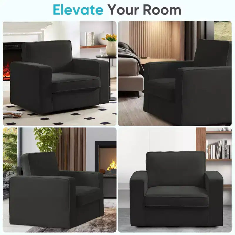 Mjkone Fauteuil pivotant moderne 360°, Fauteuil carré rembourré, Canapé simple confortable en chenille